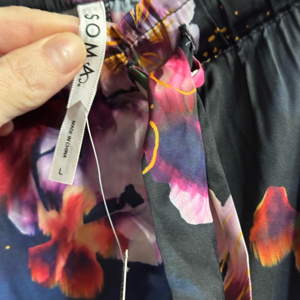 SOMA DRAMA BLOOMS GRAND BLACK SATIN PAJAMA PANTS - Picture 5 of 5